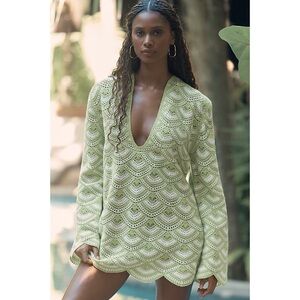 Anthropologie Celandine Crochet Long Sleeve Mini Kaftan Dress